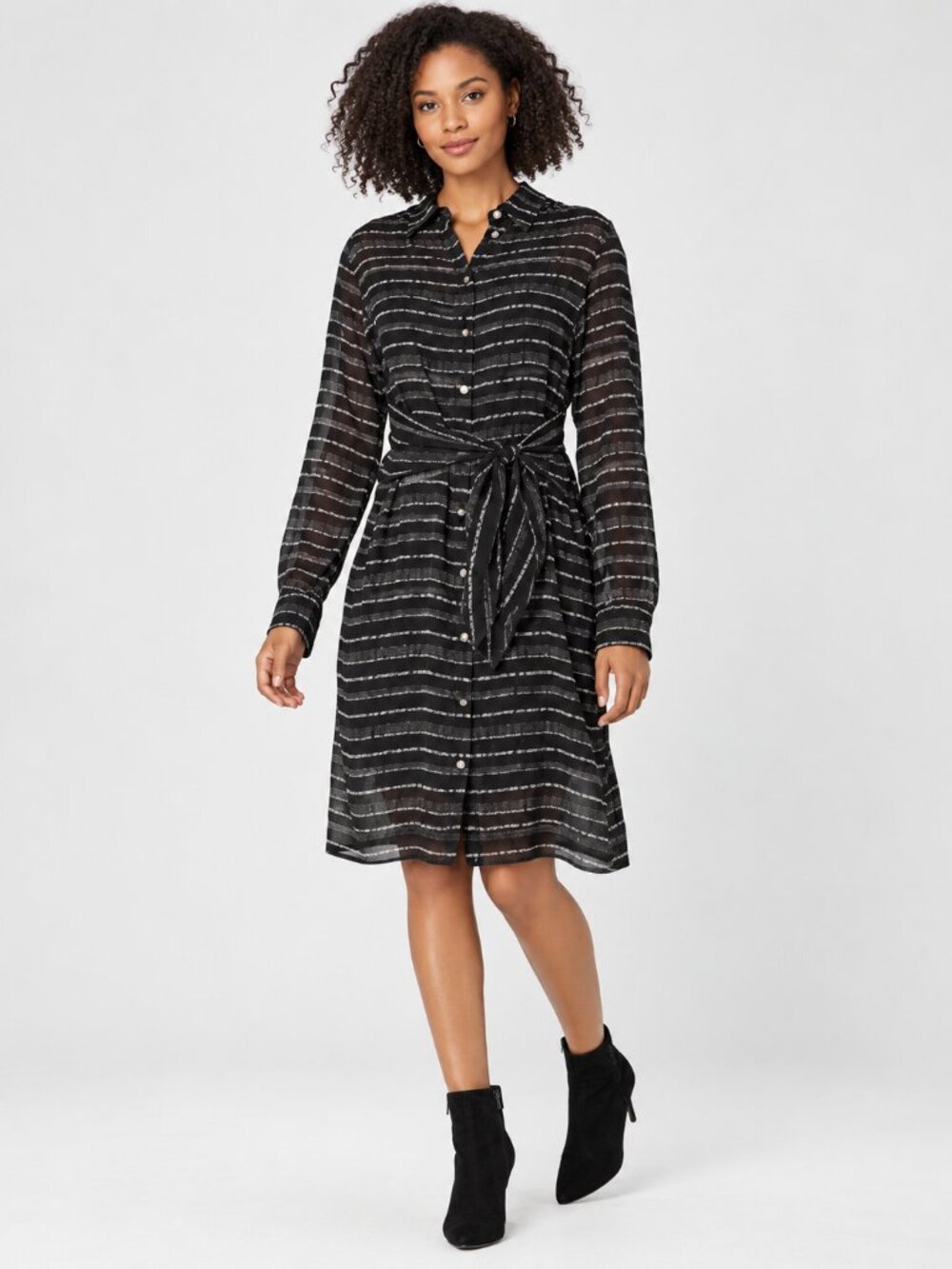 Theory Black Silk Shirt Dress Tie Waist Long Sleeve NWT Size M